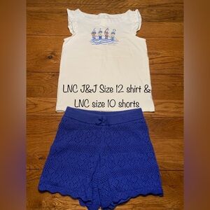 Janie & Jack Girls Size 12 top & size 10 blue crocheted matching shorts LNC